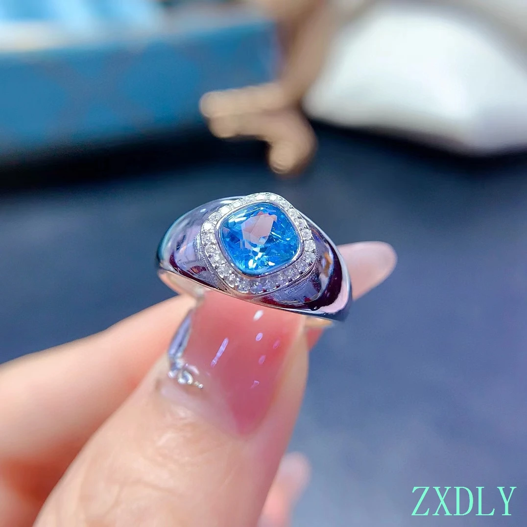 

2024 New Style Ring Fashion Blue Topaz/ Yellow Citrine natural gem certified real 925 silver gold plated Good gift