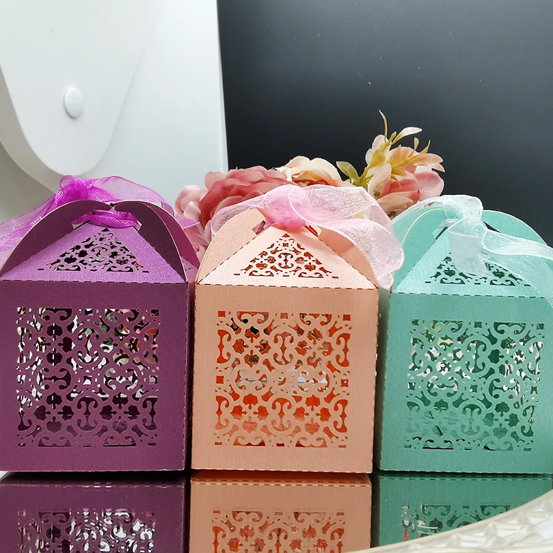 

Laser Cut Candy Box With Ribbon Gift Boxes Sweet Packaging Bags Wedding Baby Birthday Baptism Mariage Party Decorations Supplies