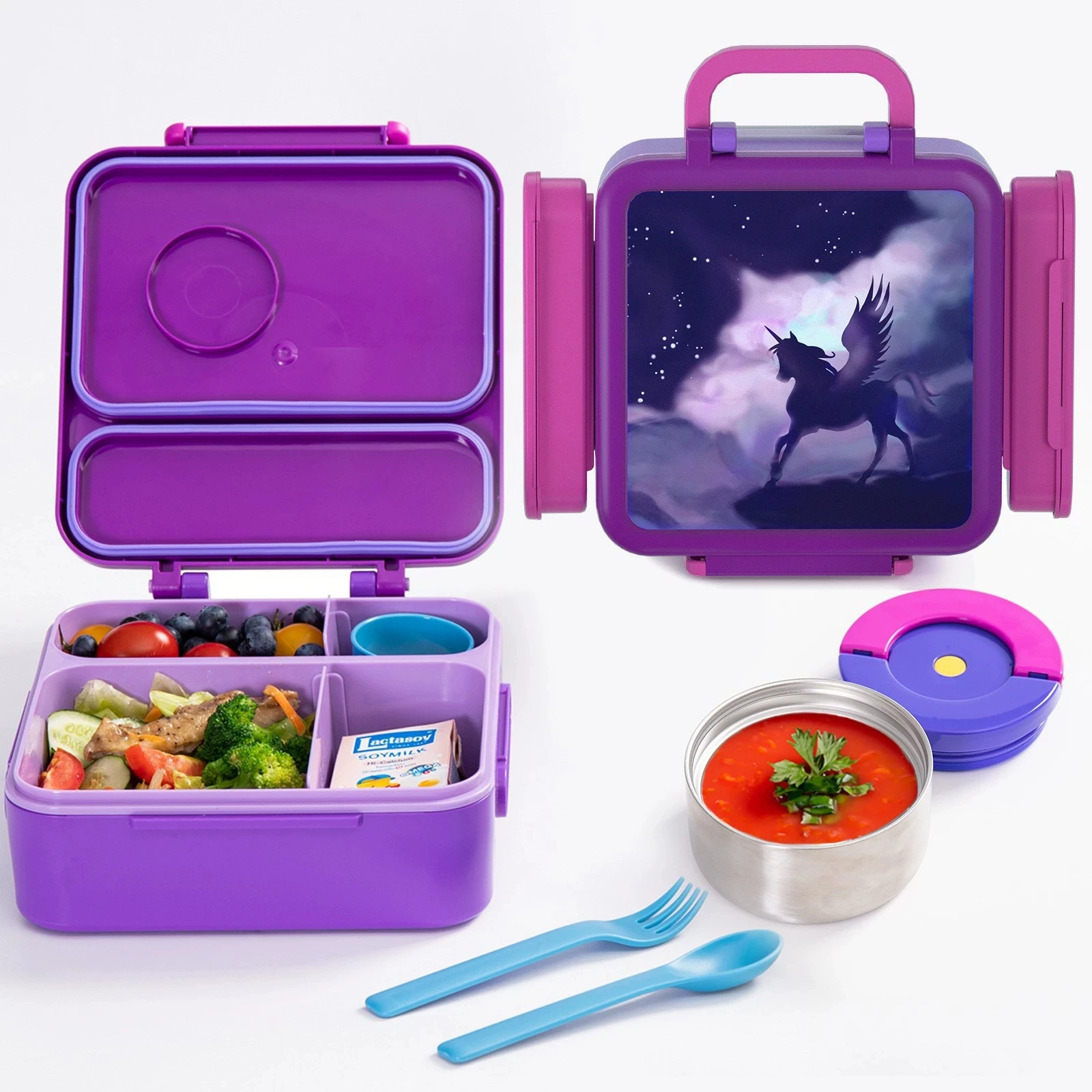 

Школьная коробка для обеда Bento для детей/мальчиков/девочек, герметичный титановый контейнер для еды с динозавром и единорогом для детей