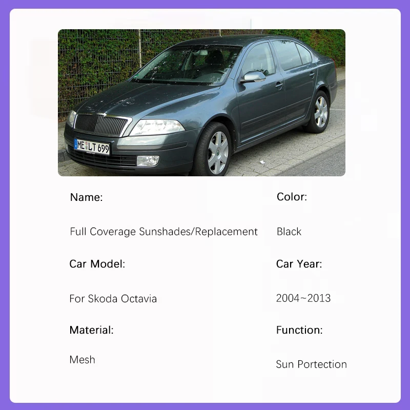 For Skoda Octavia MK2 Sedan 2004~2013 Car Magnetic Coverage Sunshade Pads Sunscreen Window Visor Sun Shade Stickers Accessories