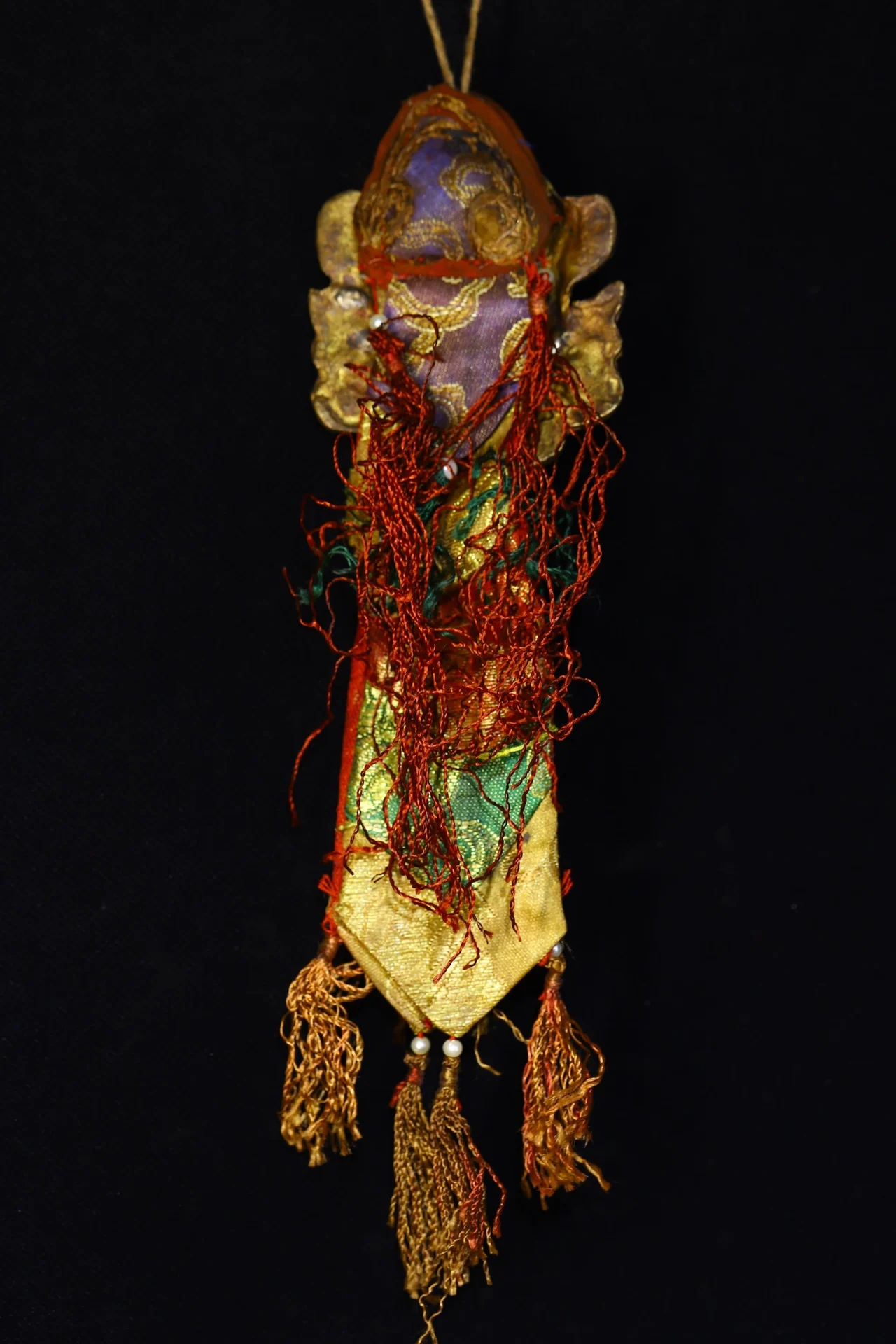 

10"Old China Collections Old Bronze With prayer flags Snail statue Amulet Pendant Amulet Dharma Town House Exorcism