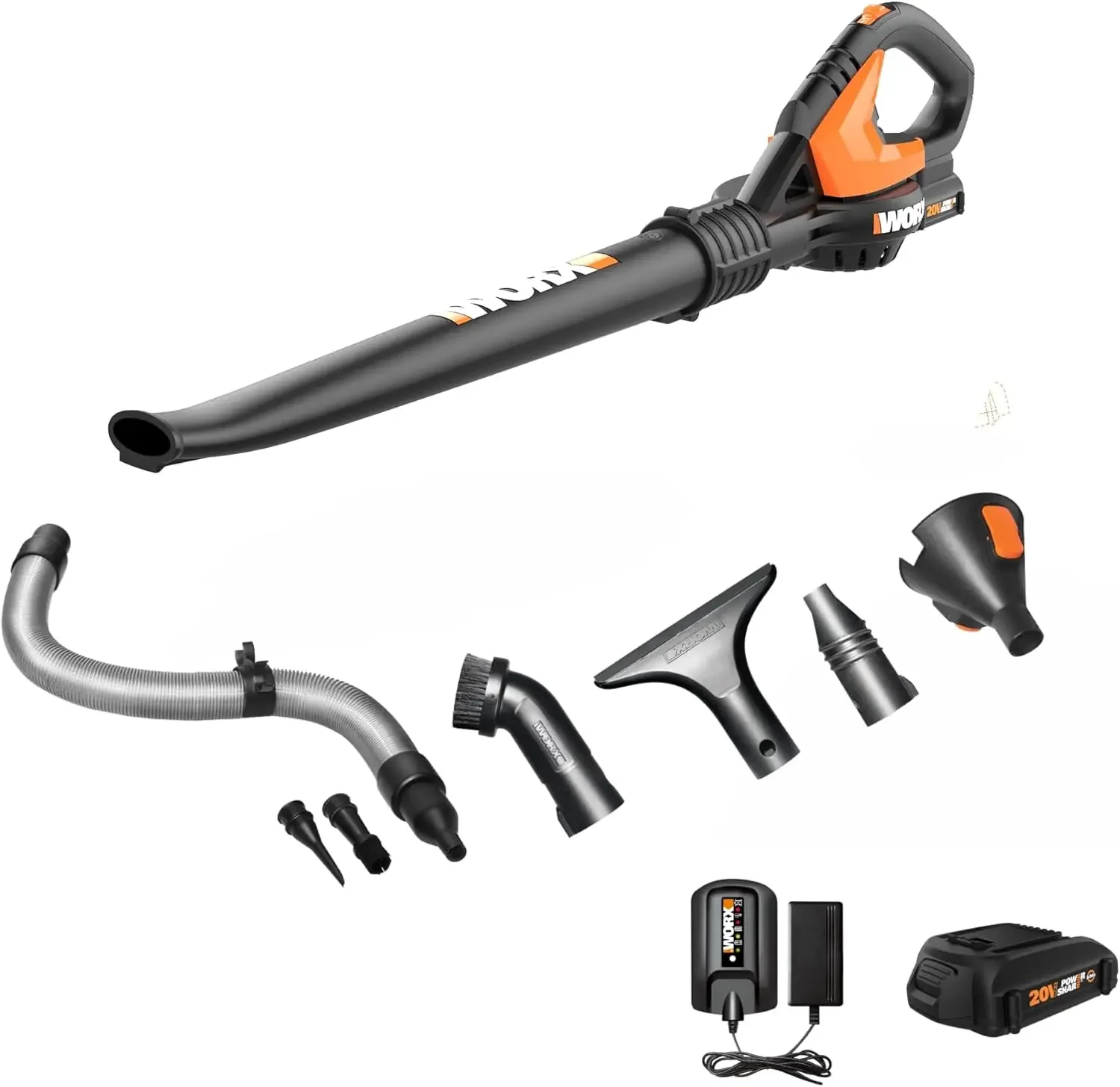 

20V Cordless Leaf Blower WG545.1, Up to 120 MPH Air Speed, Long Nozzle Design for Narrow Spaces, Ideal for Indoor and Outdoor Cl