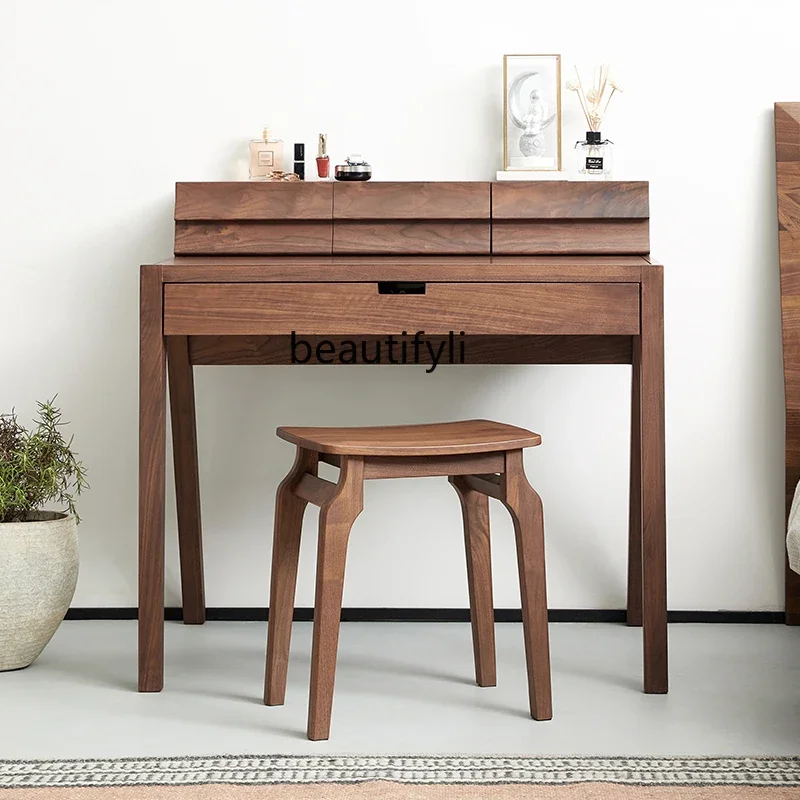

Italian light luxury North American black walnut dresser solid wood makeup table bedroom, high-end dual-purpose table