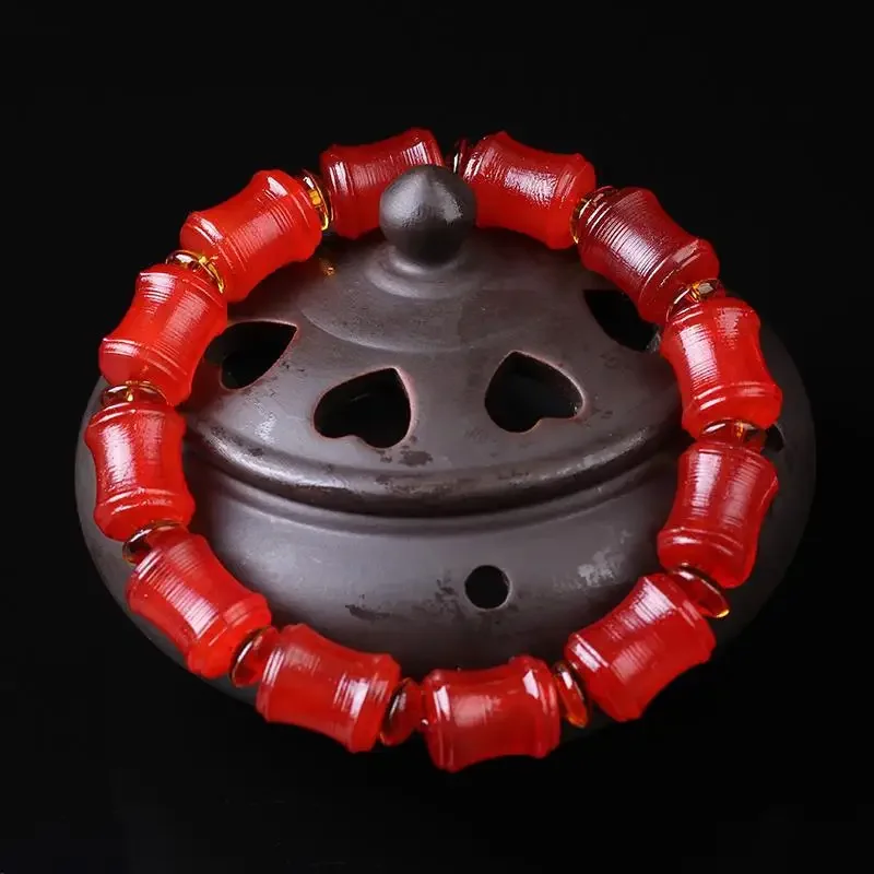 Tibet Natural Plateau Blooded Old Horn Buddha Beads Bamboo Red Hand String Bucket Beads High Oil Red Horn Bracelet