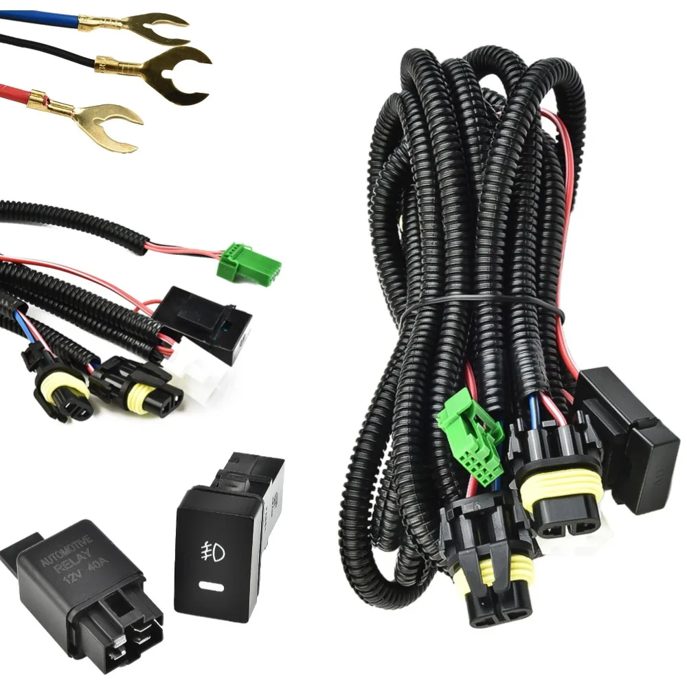 Car Fog Lamp Wiring Harness Socket Wire Kit 12V 40A Wiring Relay LED Indicator Switch For Toyota Car Lights Accessories