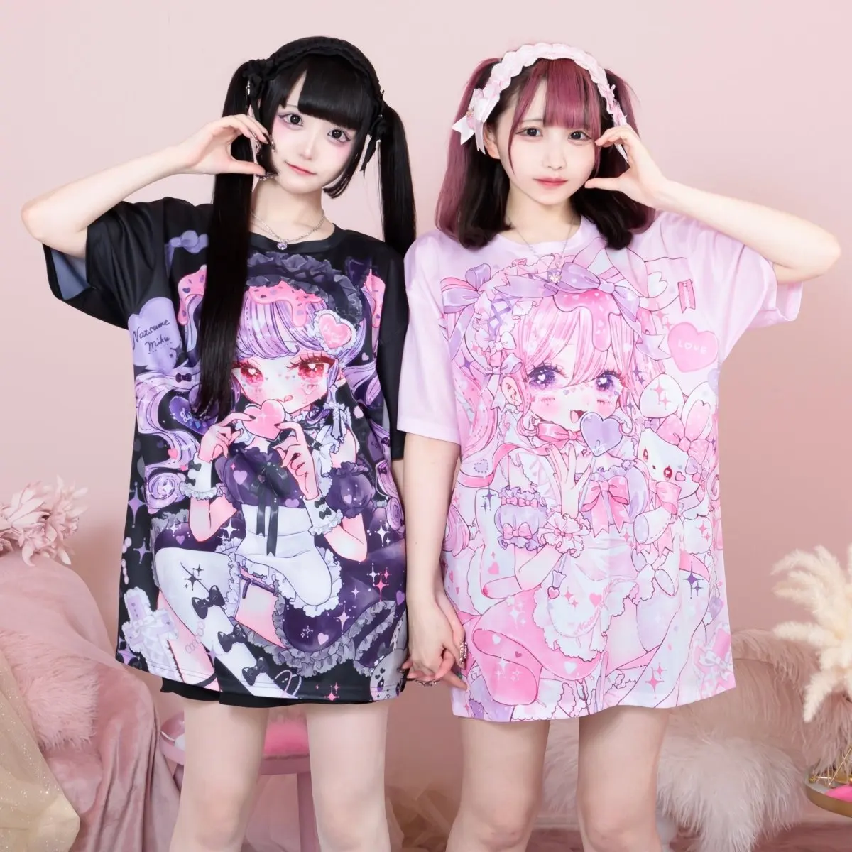 Image of 2026 Spezieller japanischer Landmine-Style Anime-Druck Lockerer Kurzarm Zweiteiler für Erwachsene/Kinder Y2K Harajuku Subkultur Lockerer T-Shirt
