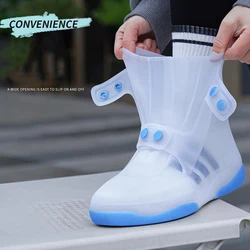 Washable Portable Big Open TPE Shoe Cover Button Durable Galoshes Shoe Waterproof Cover Men Women Rain Shoes New Blue Overshoes