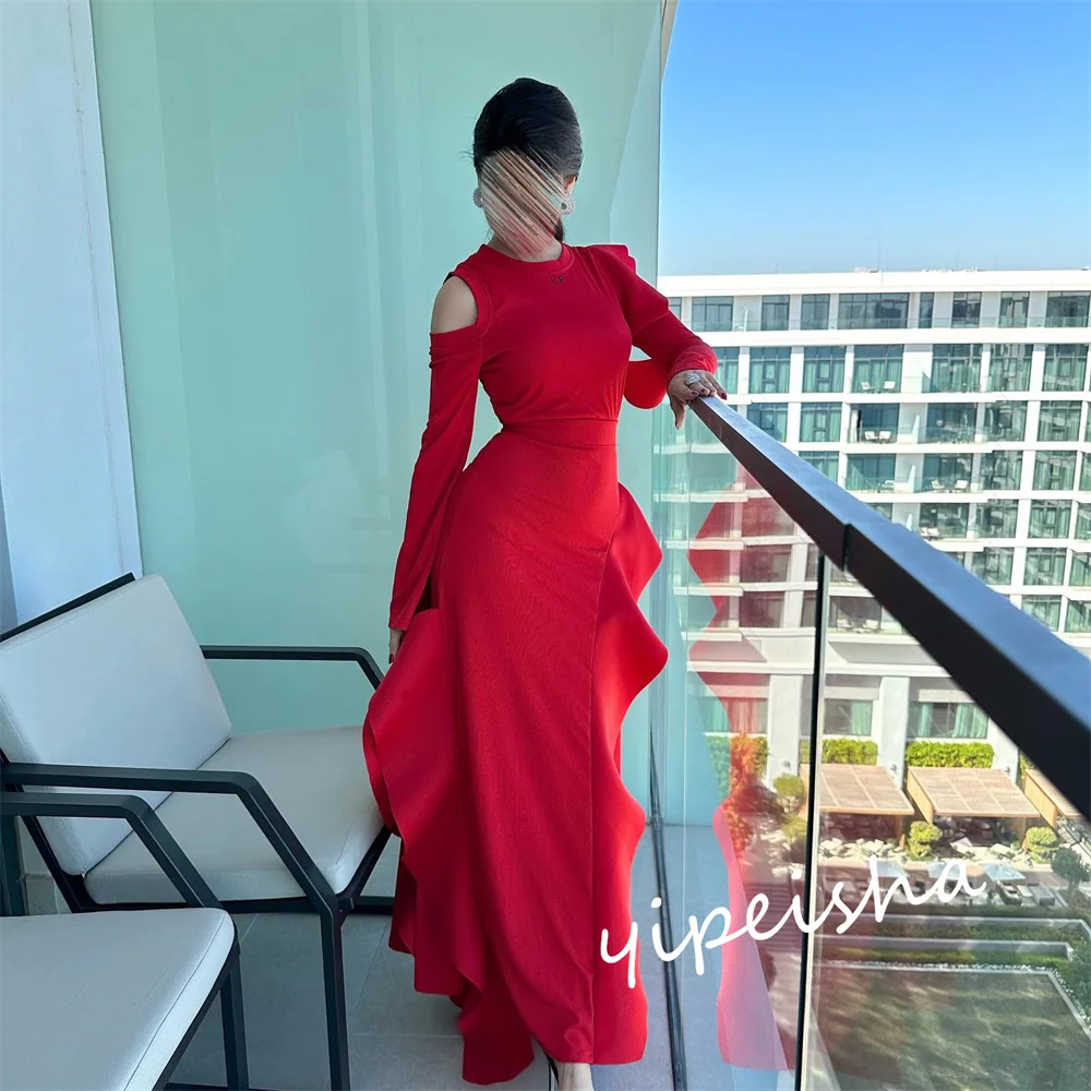 Ball Dress Saudi Arabia Prom Jersey Ruffles Valentine's Day Sheath O-Neck Bespoke Occasion Gown Midi Dresses