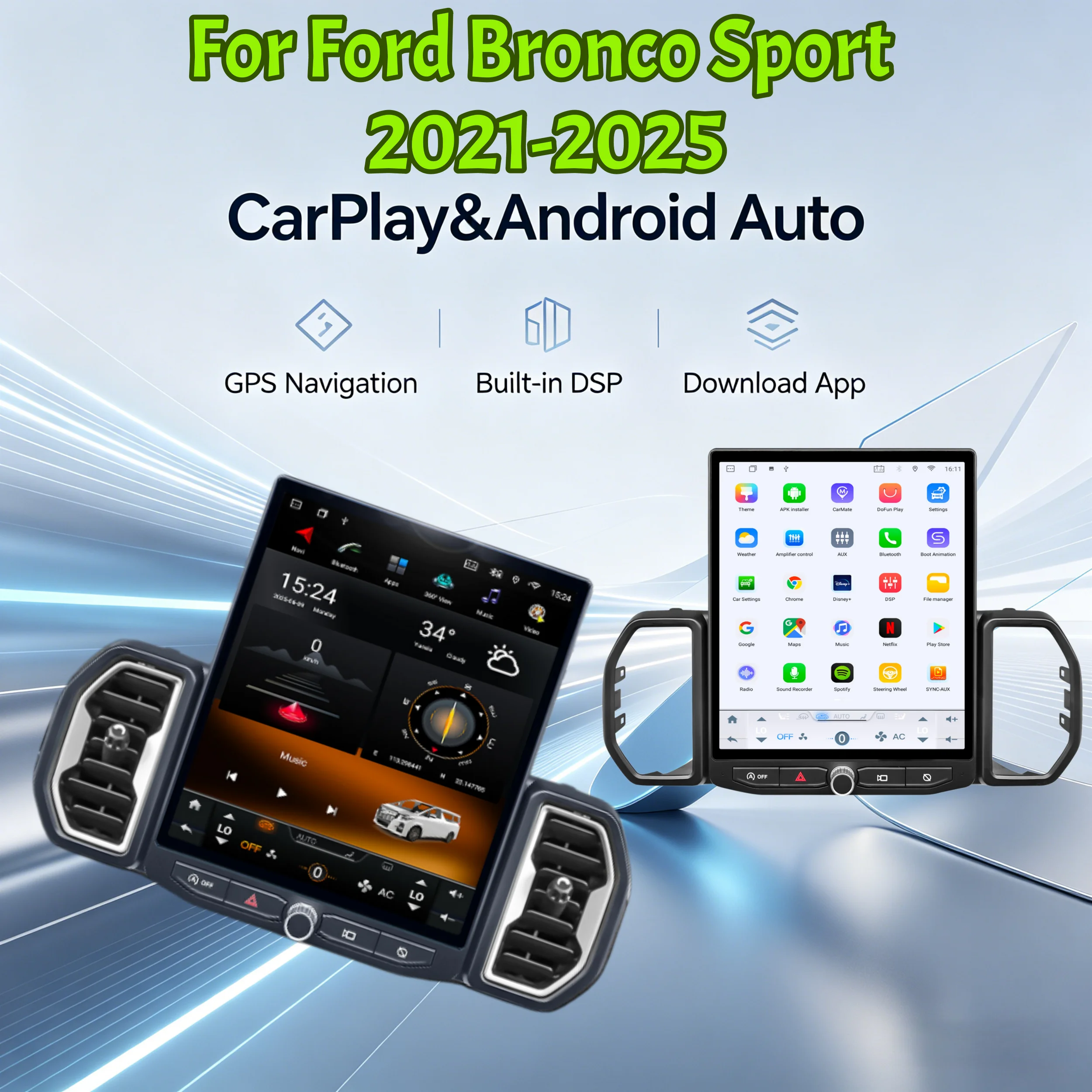 Reproductor Multimedia para Auto Android de 12 Pulgadas para Ford Bronco Sport 2021-2025, Radio Estéreo, Android 13, Sistemas Duales, GPS, Pantalla Inalámbrica