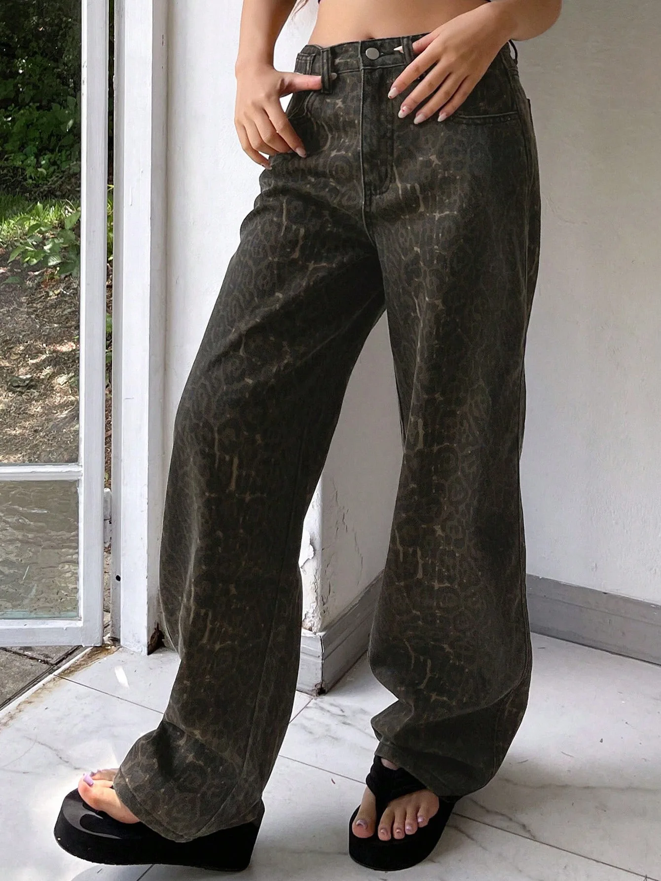 American Retro Leopard Print Straight Leg Jeans Long Pants for Women Spring Summer 2026 Fashion Casual Trousers джинсы женские