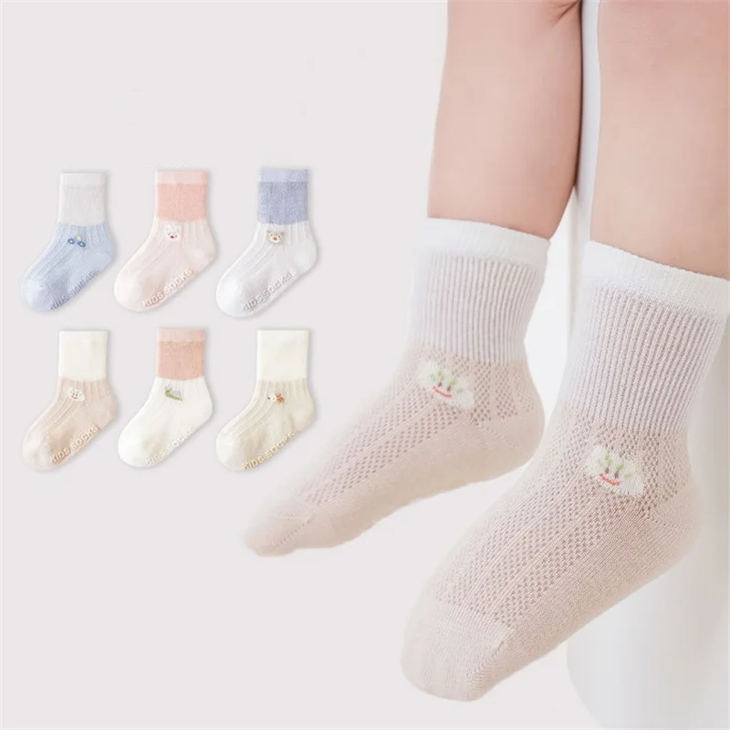 

3Pairs/Lot Summer Thin Baby Socks Non Slip Children's Loose Mesh Floor Sock Cotton Boneless Cartoon Toddler Socks For Boys Girls