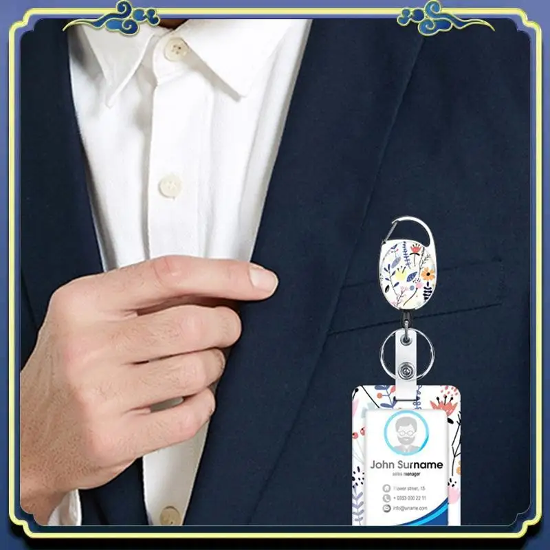 

Portable Hand-Sliding Push Cover ID Holder Butterfly Starry UV Digital Printing Holder Badge ID Card Reel Clip