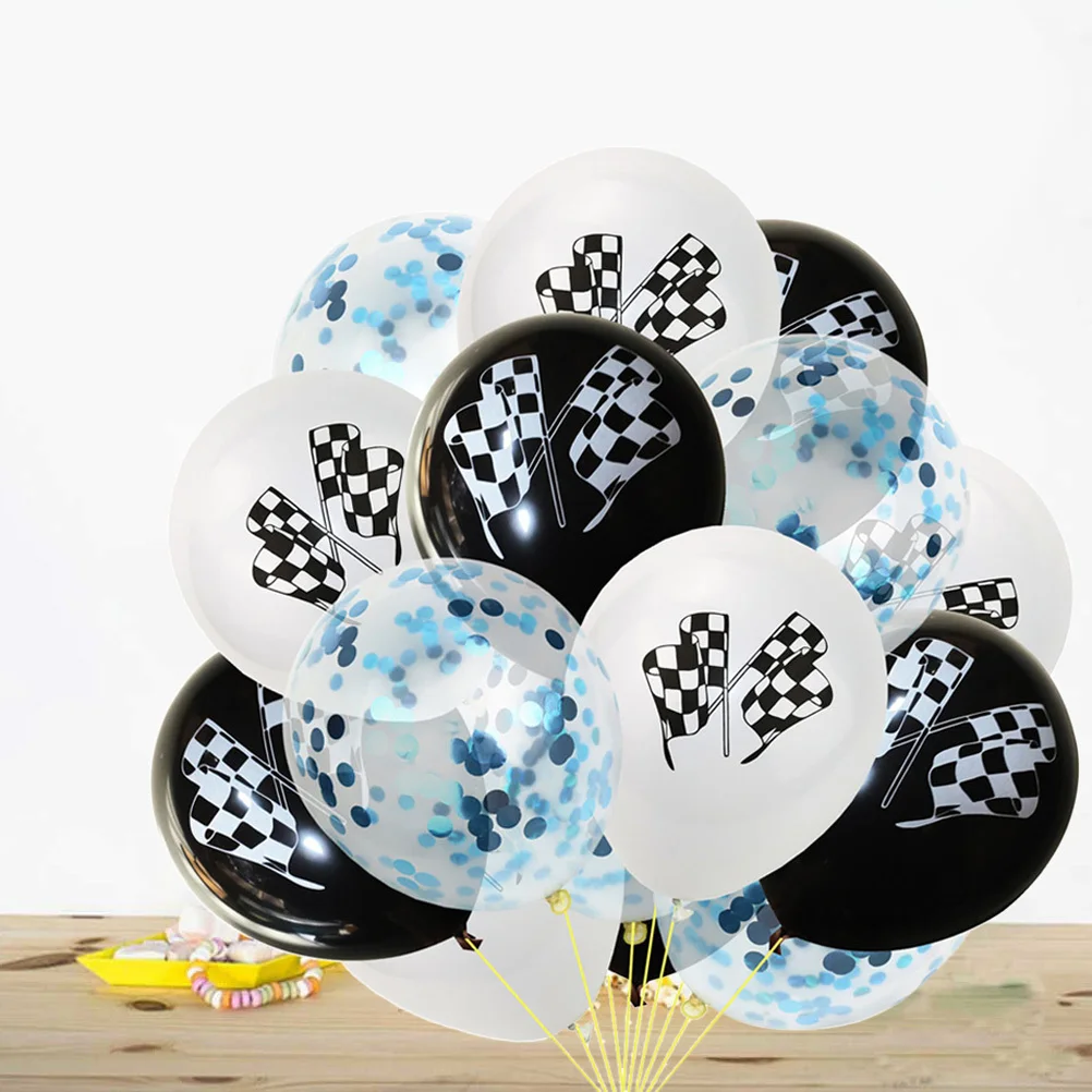 

15Pcs Racing Flag Balloon Set Black White Latex Balloons Elegant Sequins Party Decoration Party Latex Balloon