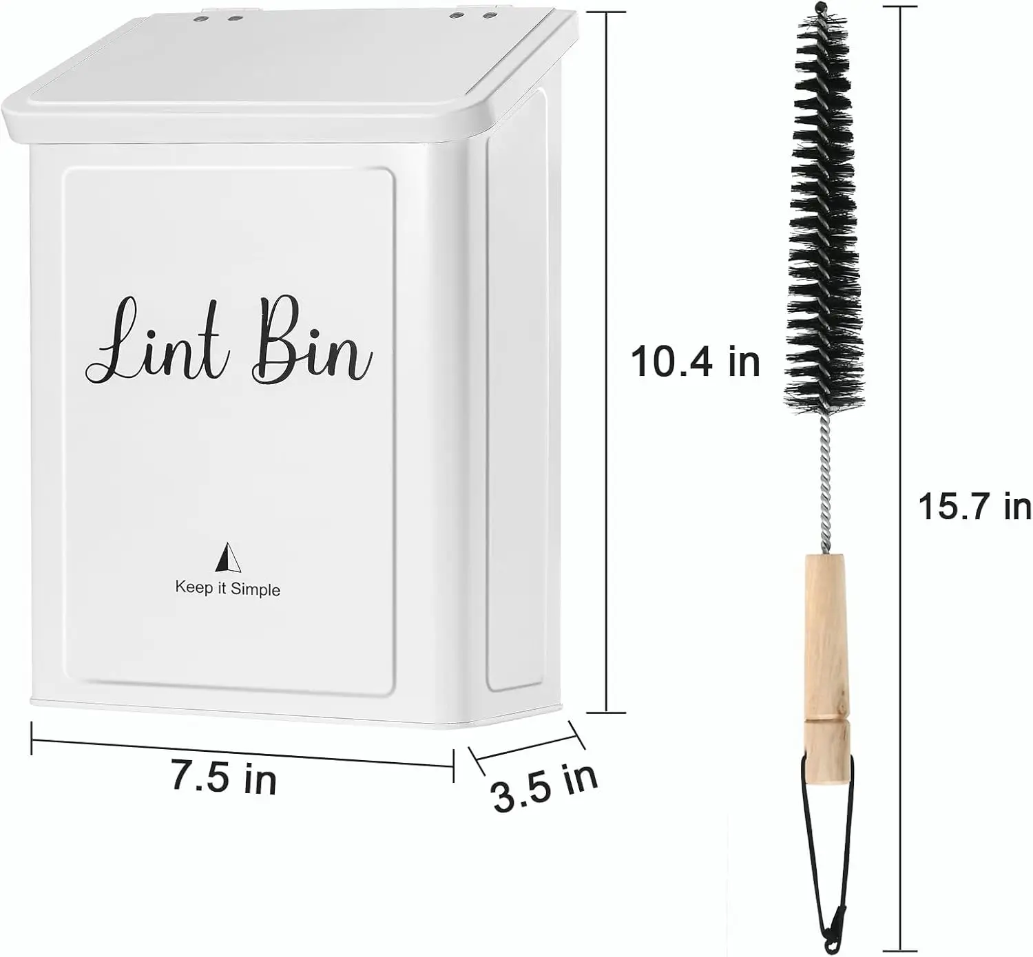 Magnetic Lint Bin for Laundry Room, Wall Mounted Metal Trash Can with Lid for Dryer, Lint Basket for Organization, White - view 5