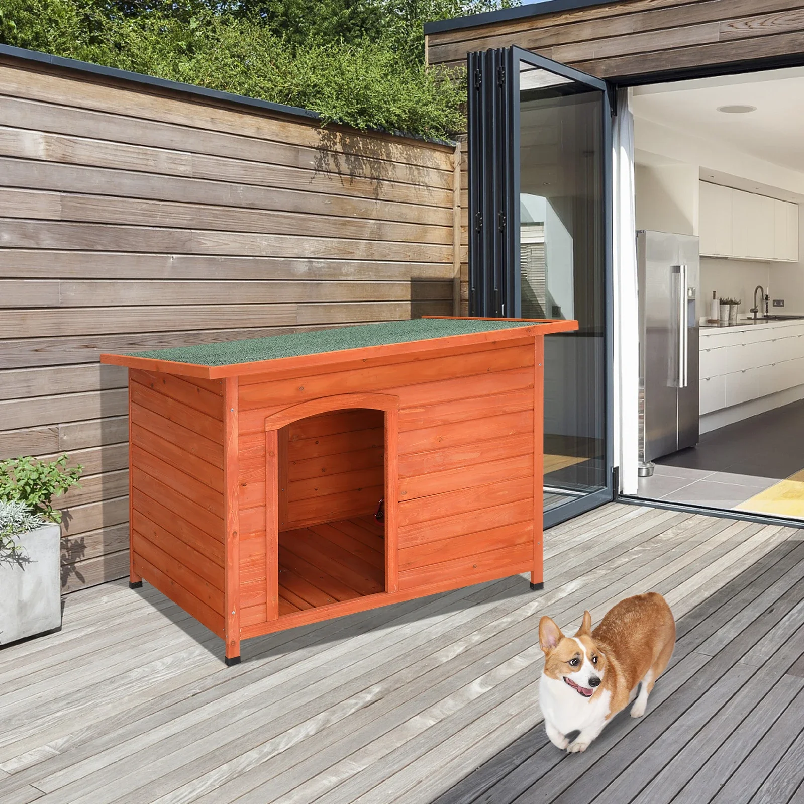 

Waterproof Wood Dog House Pet Shelter Natural Wood Color L