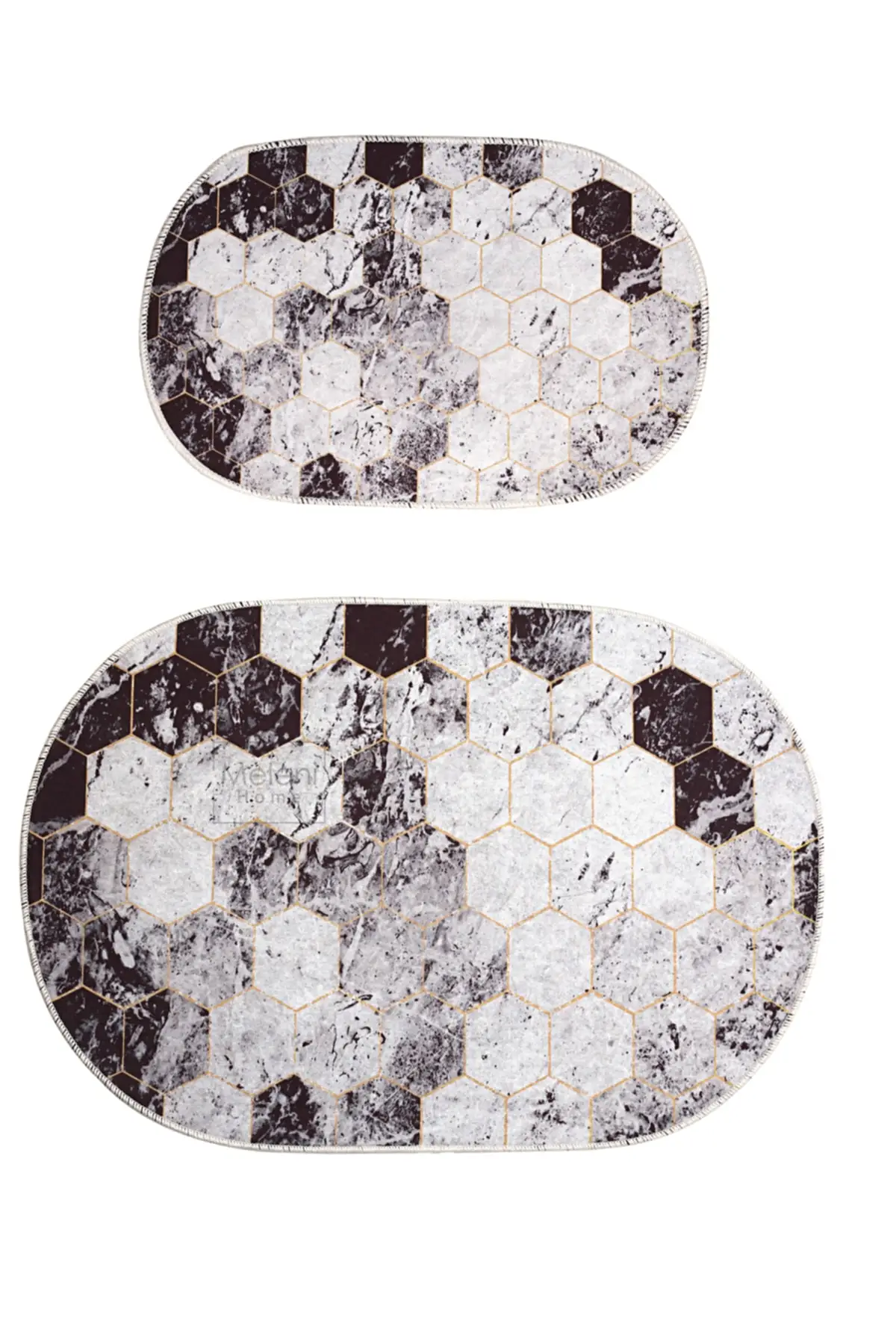 Set of 2 Bath Mats Digital Printing Non-Slip Toilet Seat Set Washable Honeycomb Bathroom Mat Floor Carpet Easy to Clean