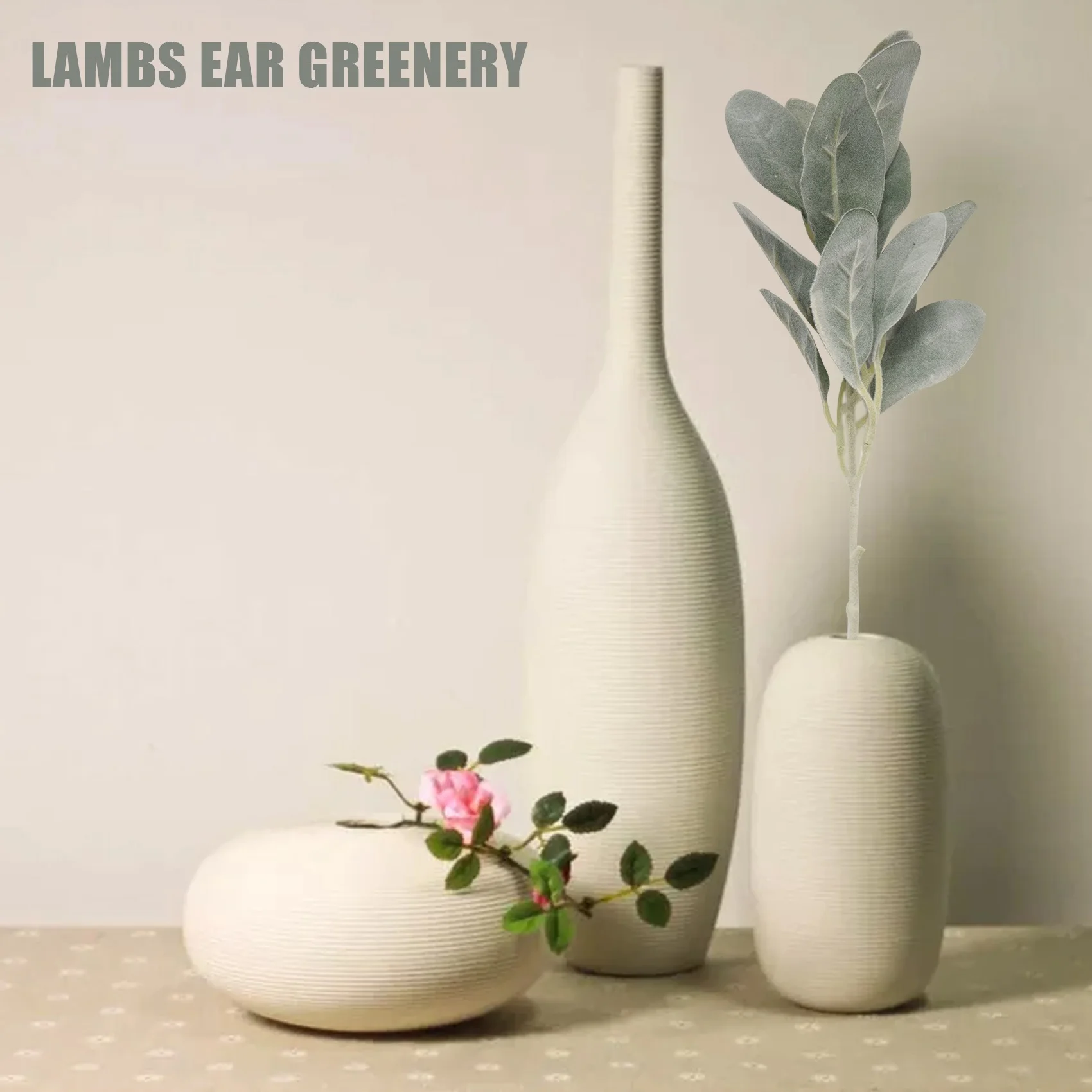 ABZF 2026 8Pcs Artificial Flocked Lambs Ear Leaves Stems Faux Lamb's Ear Branches Picks Greenery Sprays for Vase Bouquet Wreath
