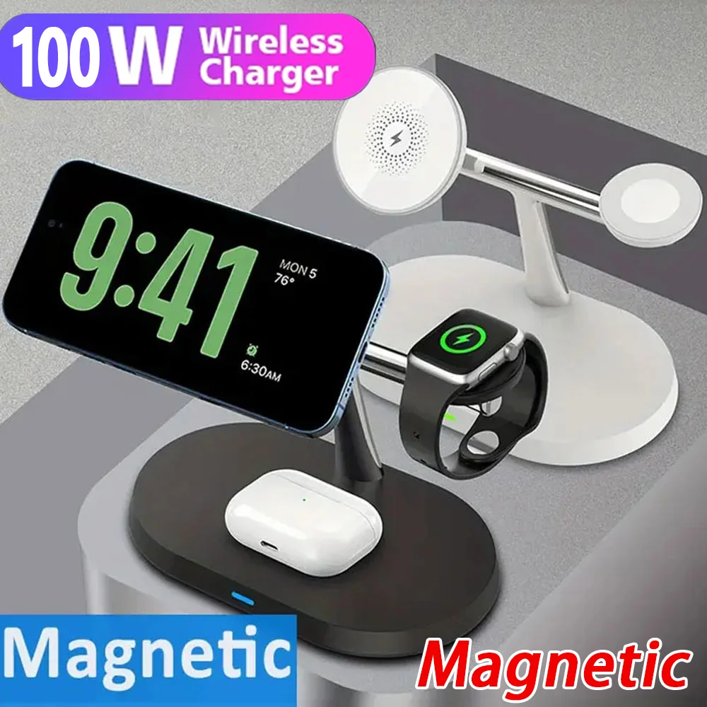 100W 3 in 1 Wireless Charger For iPhone 12 13 14 15 for Magsafe Charger Airpods Pro Apple Watch 9 8 7 6 QI Fast Charging Station