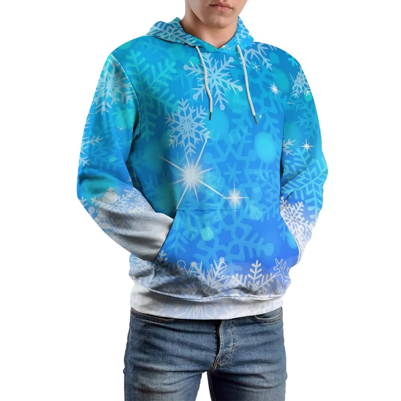 Sparkle Snowflake Casual Hoodies Unisex Blue Print Kawaii Graphic Sweatshirts Winter Long Sleeve Streetwear Oversized Hoodie