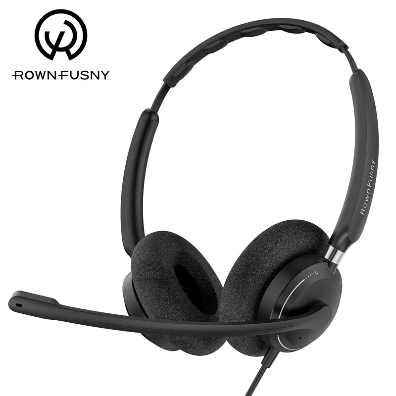 سماعات كمبيوتر RownFusny USB مع زر إجابة المكالمات لسماعات الرأس السلكية لفرق MS مع ميكروفون، تصميم خفيف الوزن، راحة طوال اليوم