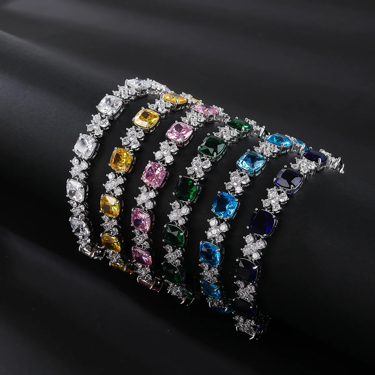 Luxurious Cubic Zircon Red Green Blue Austrian Crystal Flower Bracelets Fashion Jewelry for Women Gift CK10166