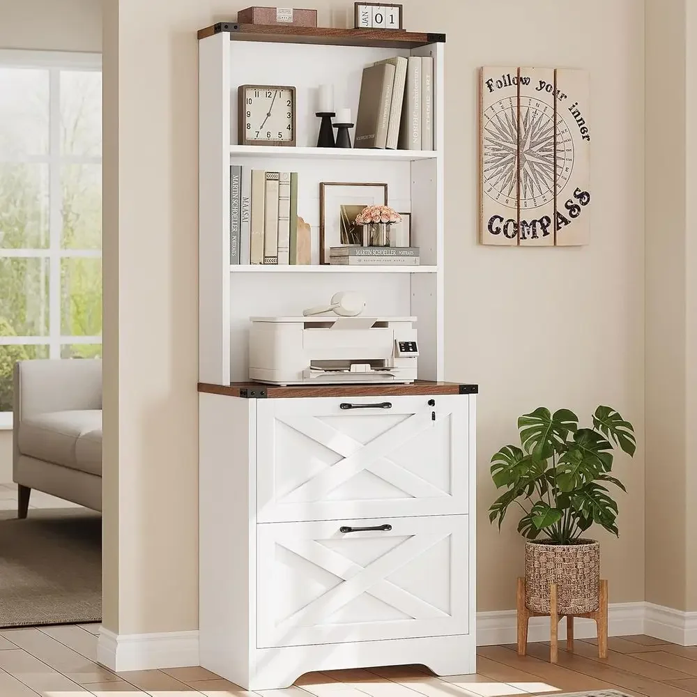 Wooden Filing Cabinet with Lock, Adjustable Shelves, Letter/Legal, A4 Size, White