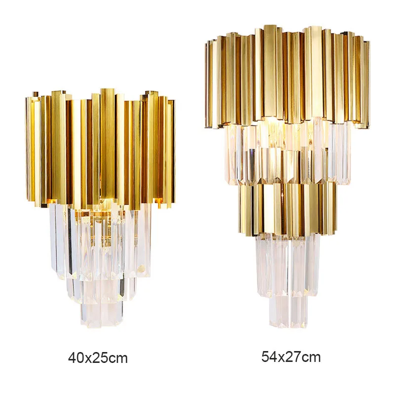 Modern Double-layer Gold Stainless Steel Wall Lamps LED Lights Crystal Lampshade Bedroom Living Room Restaurant Kitchen Sconces