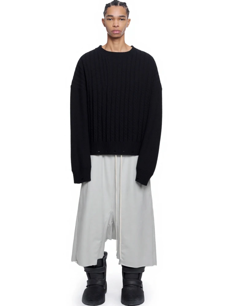 

Heavyweight Camere Blend Splicing Torn Old Sle Sweatirt Sweater Autumn Winter Men's Casual round Ne Geometric Pattern