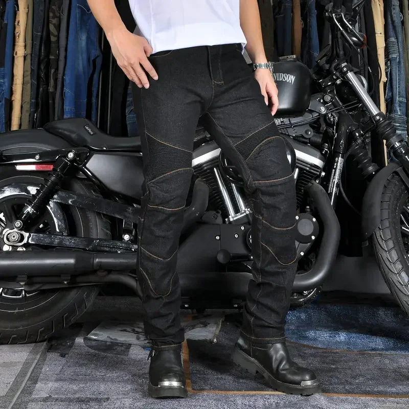 Classic Black Blue Motorcycle Riding Jeans with Knee Hip Pads Motocross Racing Pants Motorbike Cycling Trousers Protective Pants