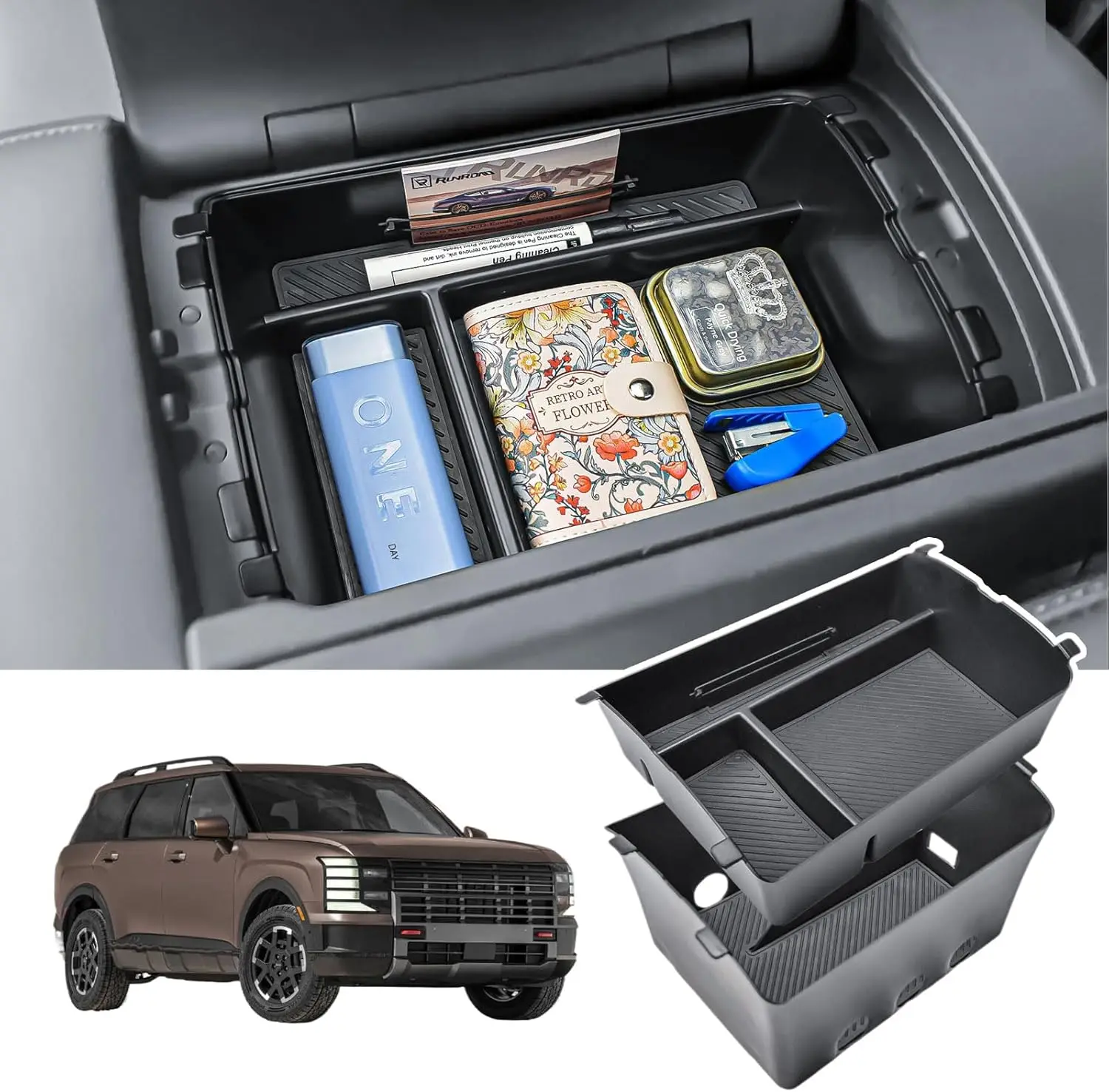 

RUNROAD Center Console Organizer Tray for 2026 Hyundai Palisade Accessories, Insert Armrest Tray Secondary Insert Storage Box