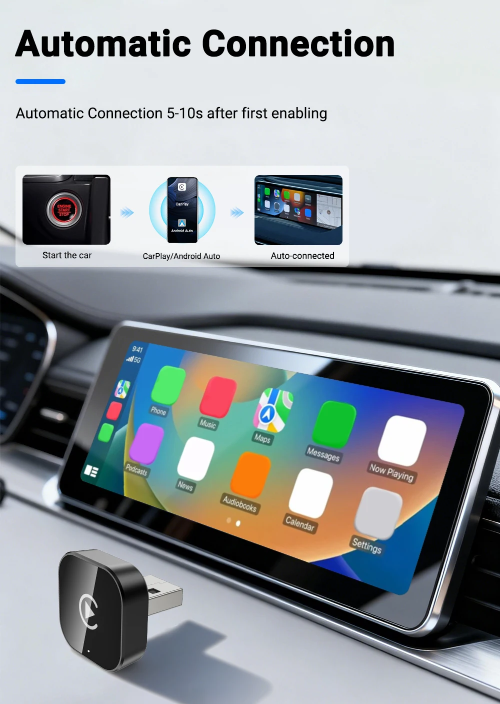 XUDA 2026 NEU Kabelgebunden zu Kabellos CarPlay&Android Auto 2-in-1 Mini-Adapter 5GHz WiFi5 für 99% Original Kabelgebundene CarPlay/Auto-Fahrzeuge – Detail 7
