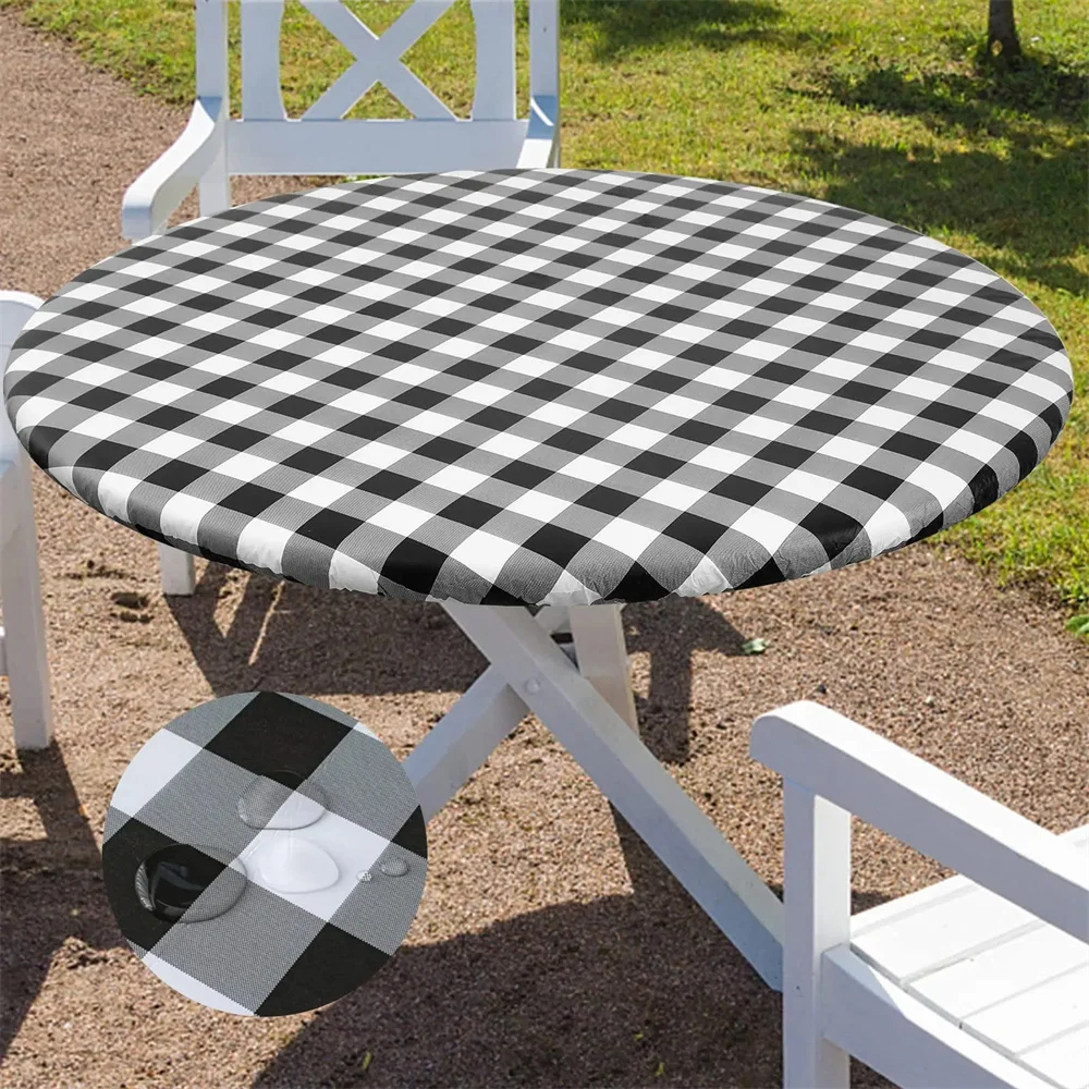 Homaxy Round Table Cloth Fitted Vinyl Tablecloth Elastic Waterproof Dining Table Covers Home Decoration For Picnic Camping Out