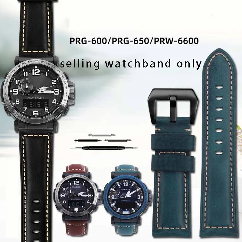 

Retro Wristband For Casio PROTREK Series PRG-600 PRG-650PRW-6600Y Italian cowhide Strap Men's Watch Strap Bracelet 24mm