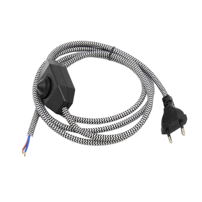 AC 220-240V EU Plug Power Cord With Dimmer Switch Fabric Braided Covered Cords Cable for Table Lamp