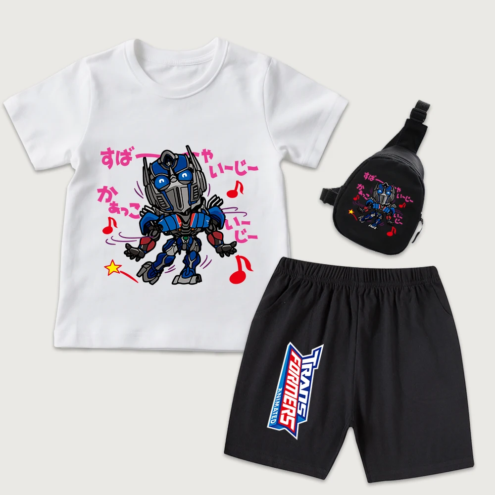 

Детская хлопковая футболка с принтом Transformers Chibi Optimus Prime Dance, шорты, мини-сумка на грудь, комплект из 3 предметов для мальчиков и девочек, летняя одежда