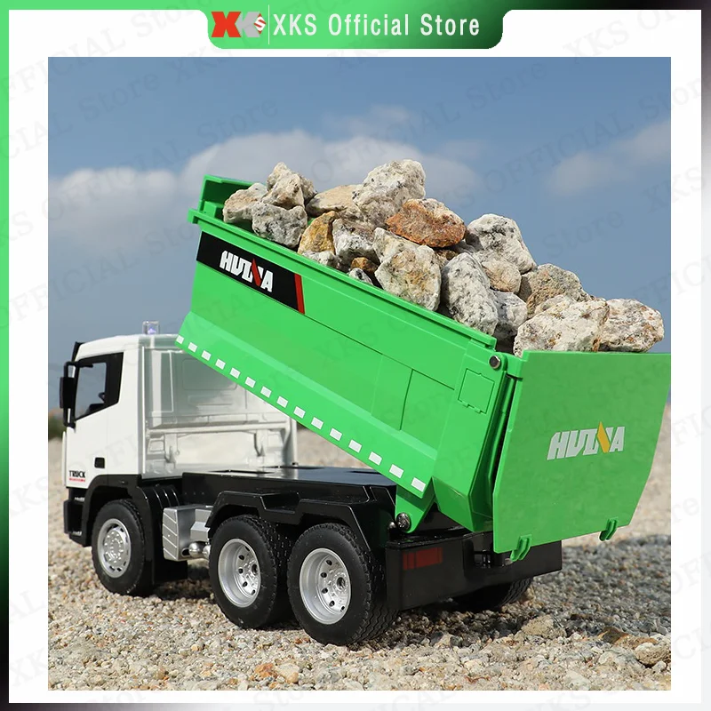 HuiNa 1/18 RC Truck 9 Channel 2.4G Remote Control Led Light Dump Cement Mixing Truck Engineering Vehicle Toy Car Gift for Boy