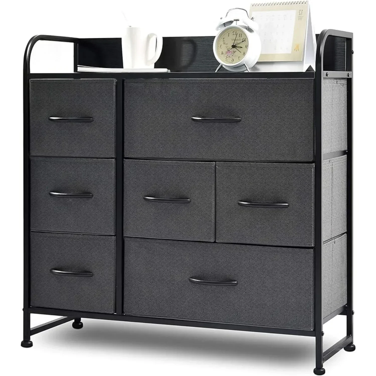 

Комод с широкими ящиками, органайзер для хранения с выдвижными ящиками, полки для шкафа с 7 выдвижными ящиками, прочная стальная рама, Верхняя полка