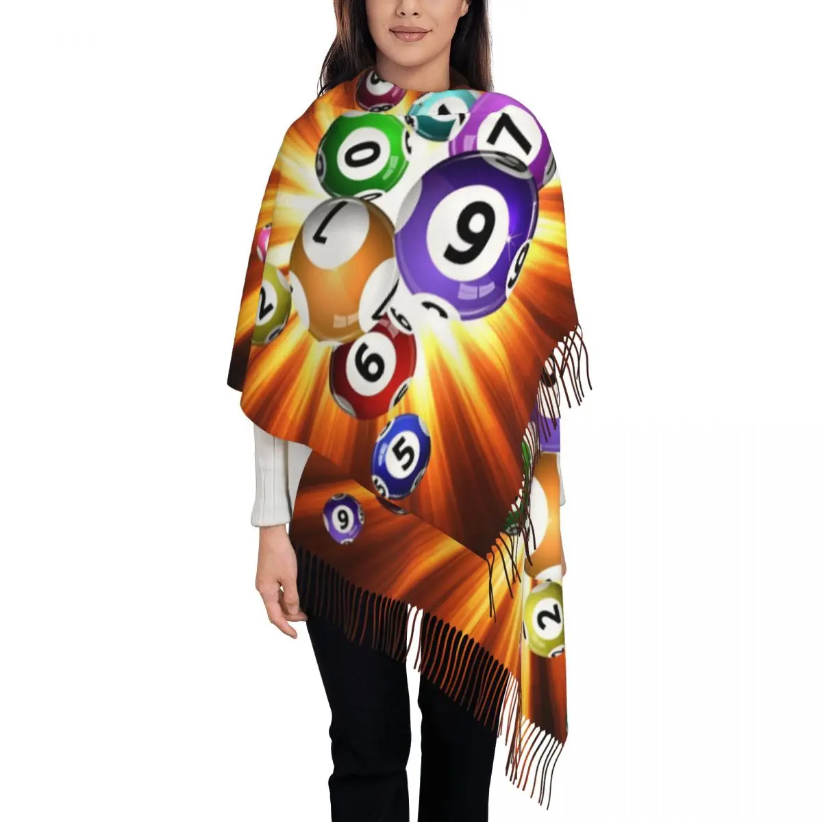 Bingo Balls Game Shawl Wrap for Ladies Winter Large Soft Scarf Pashmina Tassel Scarves