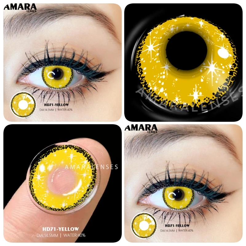 AMARA Yellow Contact Lenses for Eyes 2pcs Anime Cosplay Colored Lenses Purple Crazy Halloween Lenses Contact Lens Beauty Makeup