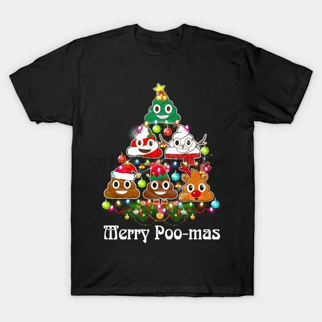 

Merry Poo-mas. Funny Poo Christmas Tree Xmas Gifts T-Shirt 100% Cotton O-Neck Summer Short Sleeve Casual Mens T-shirt Size S-3XL