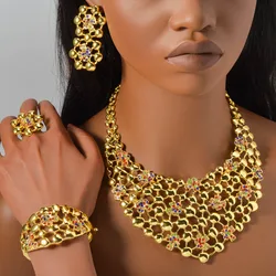 1 Set of Men's Women's Jewelry Set Geometric Mesh Design Sparkling Colorful Synthetic Cubic Zirconia Collar Wedding Jewelry Gift