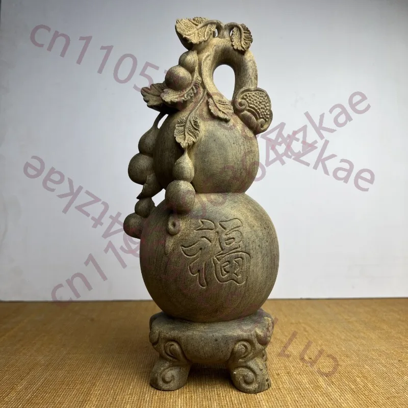 

Hand-Carved Agarwood Gourd Statue - 11"x4.3" Prosperity Gourd Sculpture, Solid Wood Lucky Ornament for Home Office Decor,