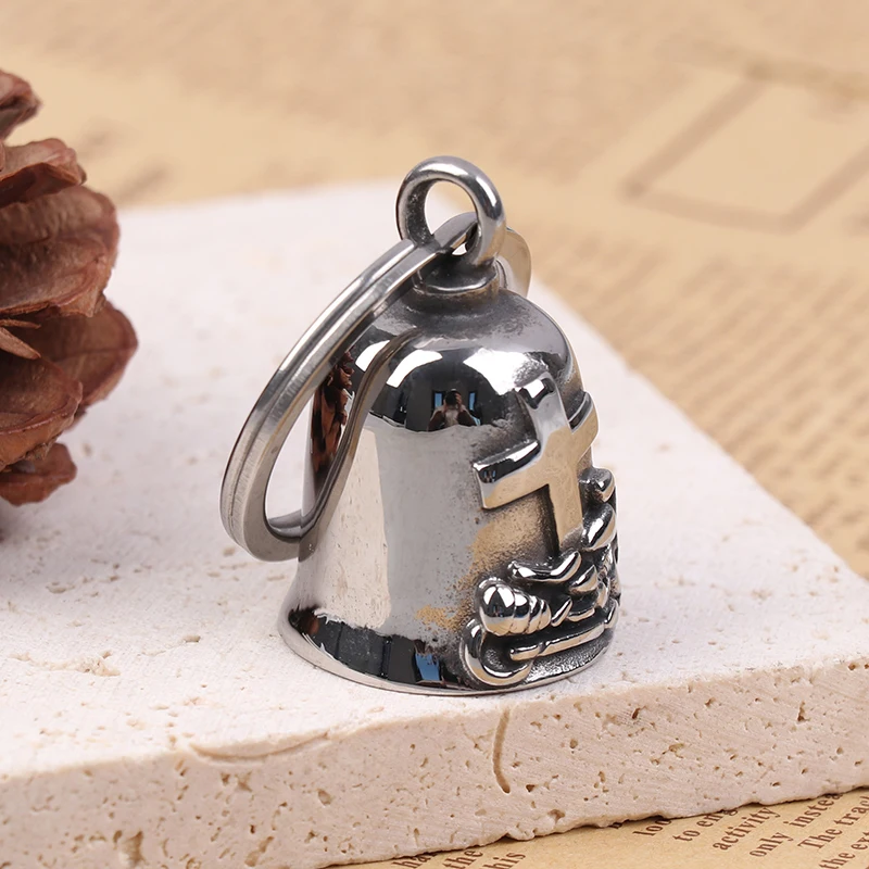 1Pcs Vintage Motorcyclist Pattern Bell Pendant Necklace Men's Guardian Bicycle Exorcism Accessory Gift