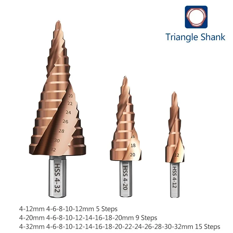 CMCP 3pcs HSS Step Drill Bit Set 4-12mm 4-20mm 4-32mm TiCN Coated  Core Drill Bit Wood Metal Hole Drilling