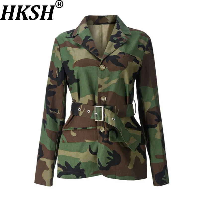 

HKSH Spring Autumn New Women's Blazer Camouflage Belted Single Breasted Elegant Trend Casual Coat Streetwear Chic Jacket HK16284