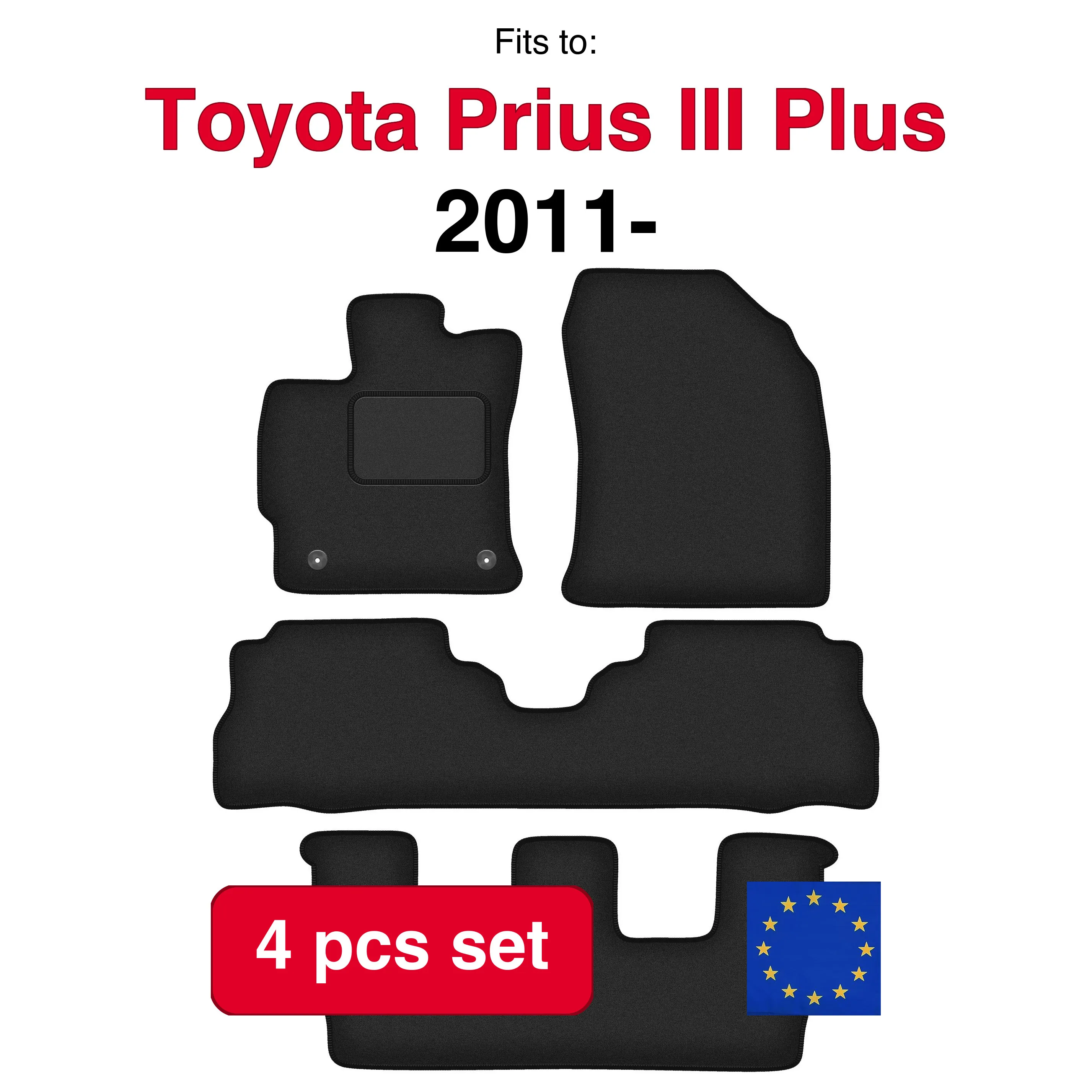 Toyota Prius III Plus 7 personen (2011-) Auto velourmatten-zwart (4 stuks) Auto bijpassende auto-accessoireset