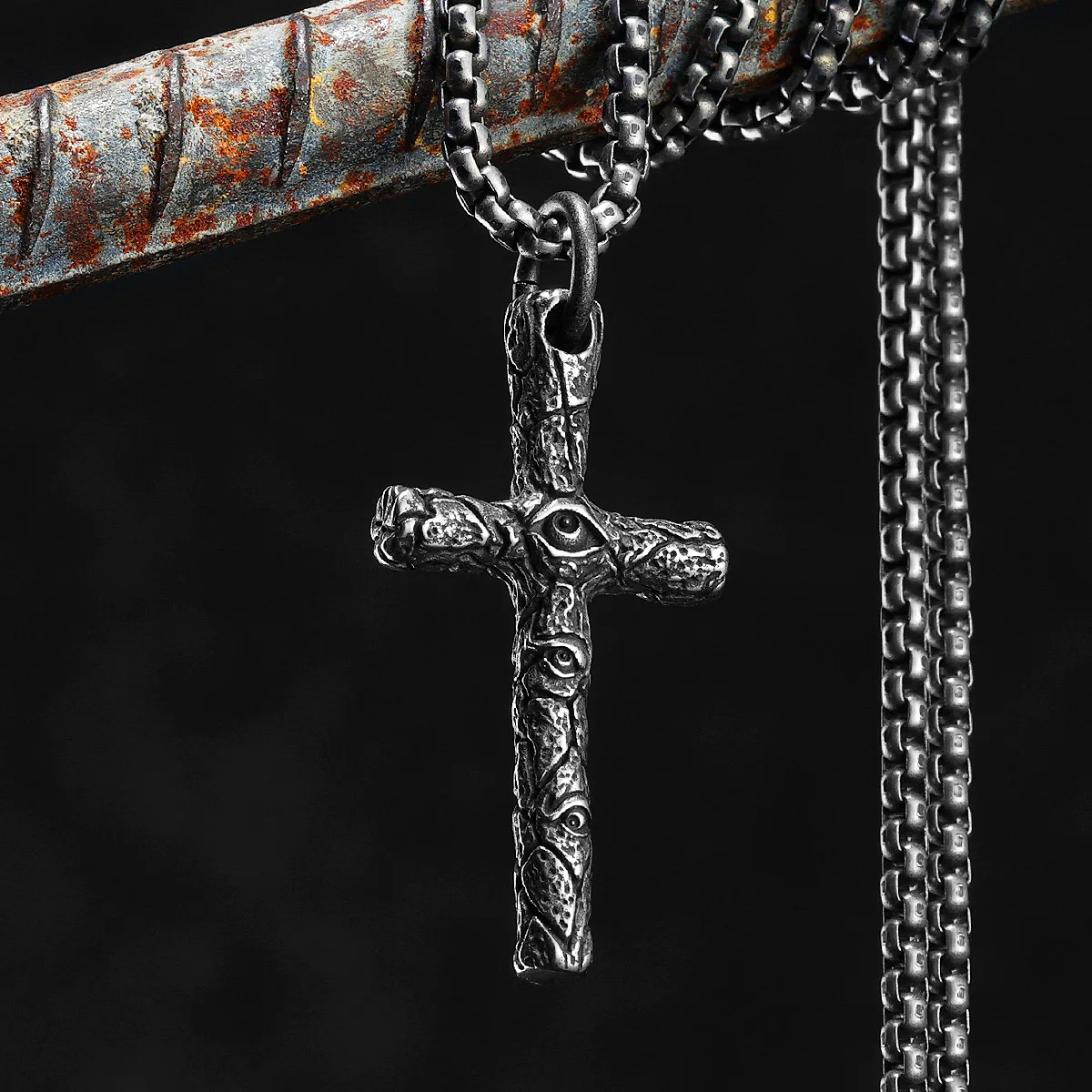 

The Eye of Faith Retro Cross Stainless Steel Men Necklaces Pendant Chain Punk Women Fashion Jewelry Gifts Wholesale Dropshiping