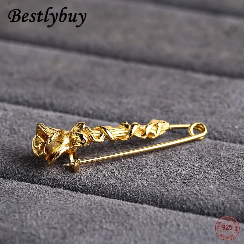 

Новая настоящая серебряная булавка S925 с розой в стиле ретро, простая женская брошь, аксессуары, подарок на день матери