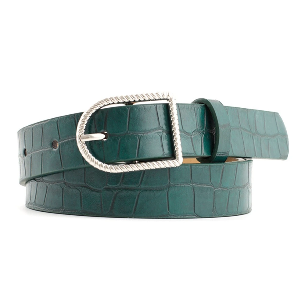 

Green Retro Crocodile Print Waist Belts for Women Pin Buckle Female Belt Army Green Ladies Belt for Trousers Fashion New Design