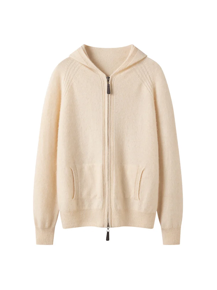 

TLOML новый женский 100% кашемировый свитер, кардиган с капюшоном на двойной молнии, осень-зима, мягкий теплый повседневный стиль, трикотаж, удобное пальто